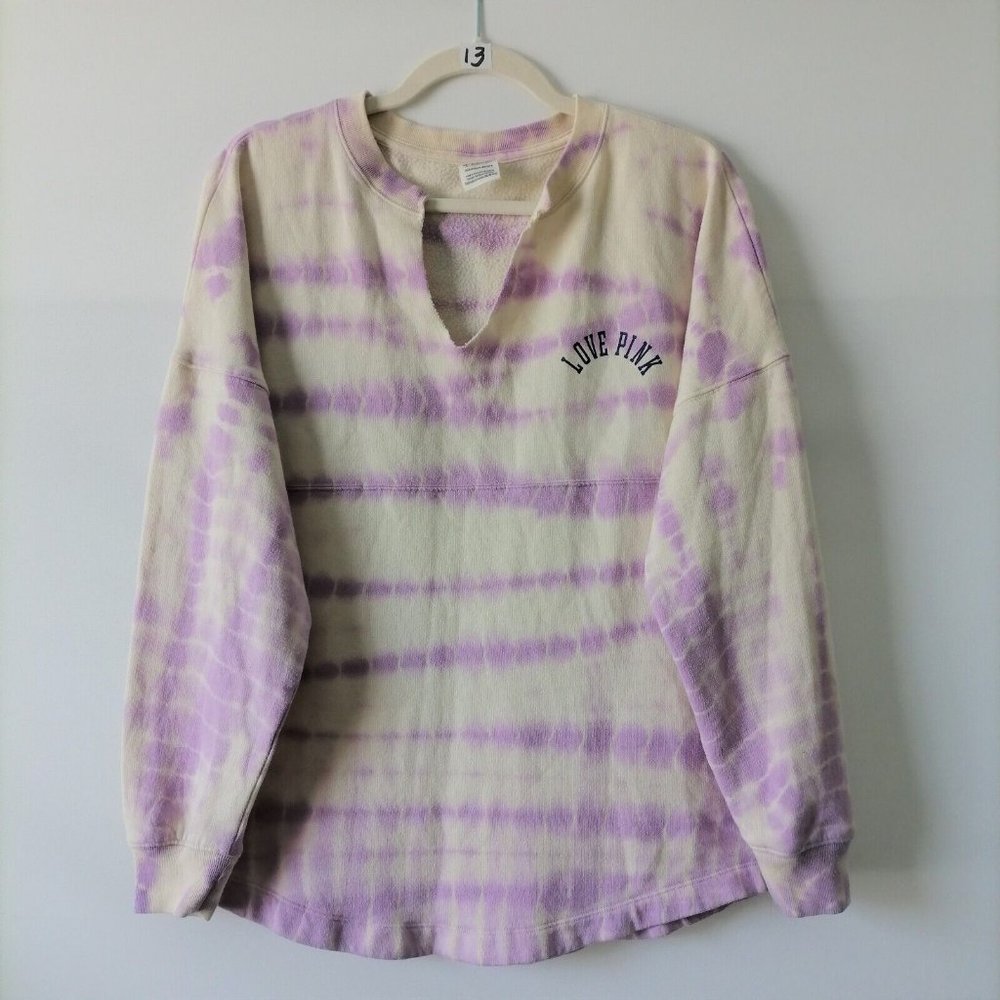 PINK Victoria's Secret Womens Pink Long Sleeve Split Neck Tie Dye Sweatshirt XS